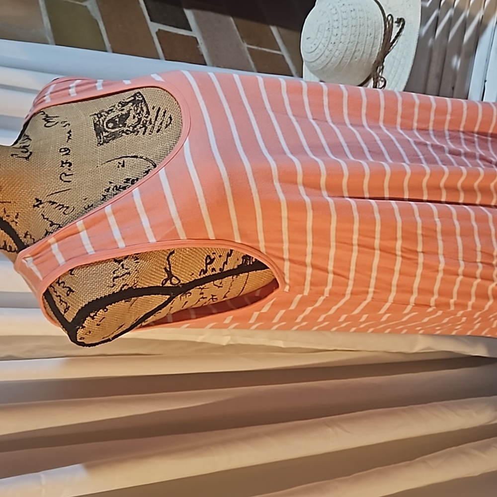 ZENANA PREMIUM CORAL/ORANGE WITH WHITE STRIPES SIZE 2X - Picture 2 of 3